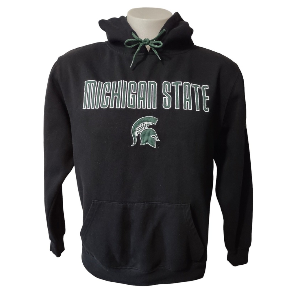 Michigan State Spartans Hoodie Mens Medium Black Green Embroidered Pullover Logo